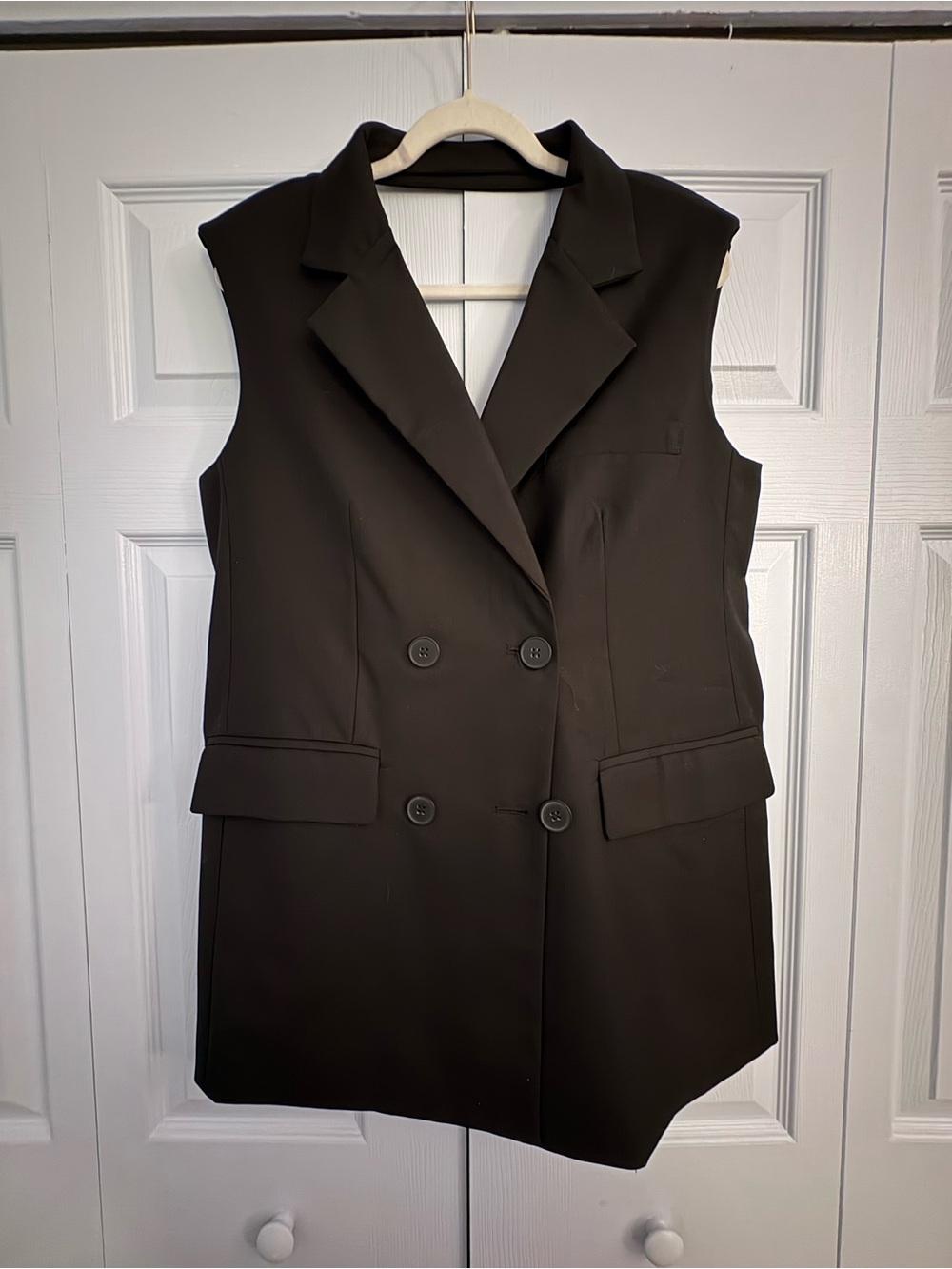 Tuxedo Black Mini Cocktail Dress Double-Breasted Sleeveless with Open Back Bow